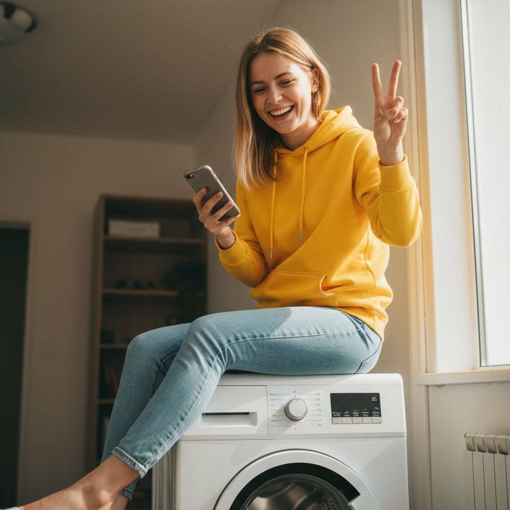 Woman at laundromat